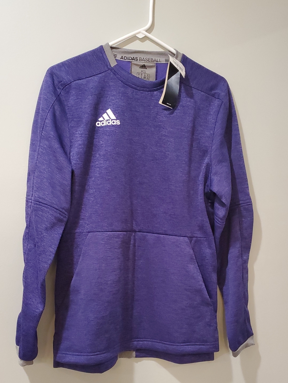 Adidas XS Mens Pullover With Kangaroo Pocket NWT Purple With Grey Accents